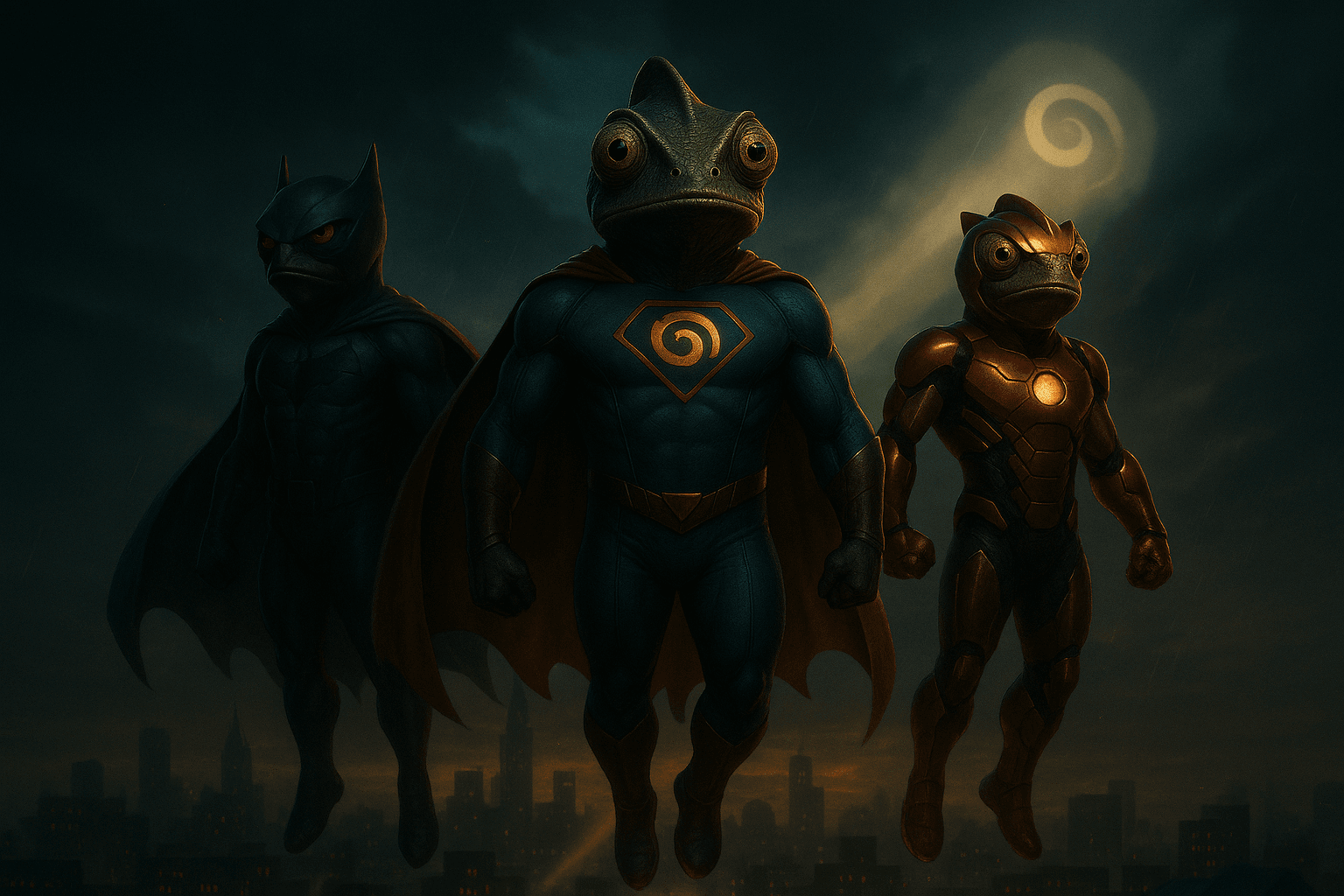 Superhelden Trio Chamäleons Batman Superman Iron Man